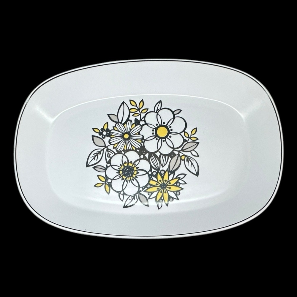Tressa Noritake Progression China 13.5" Serving Platter Black And Yellow Flowers